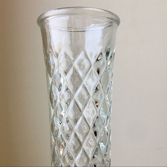 Vintage Hoosier Glass Quilted Diamond Clear Vase - Picture 3 of 12